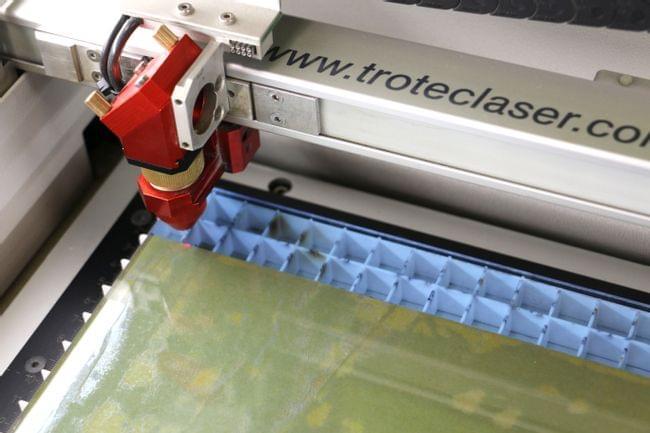 Laser cutting TroGlass with adhesive tape