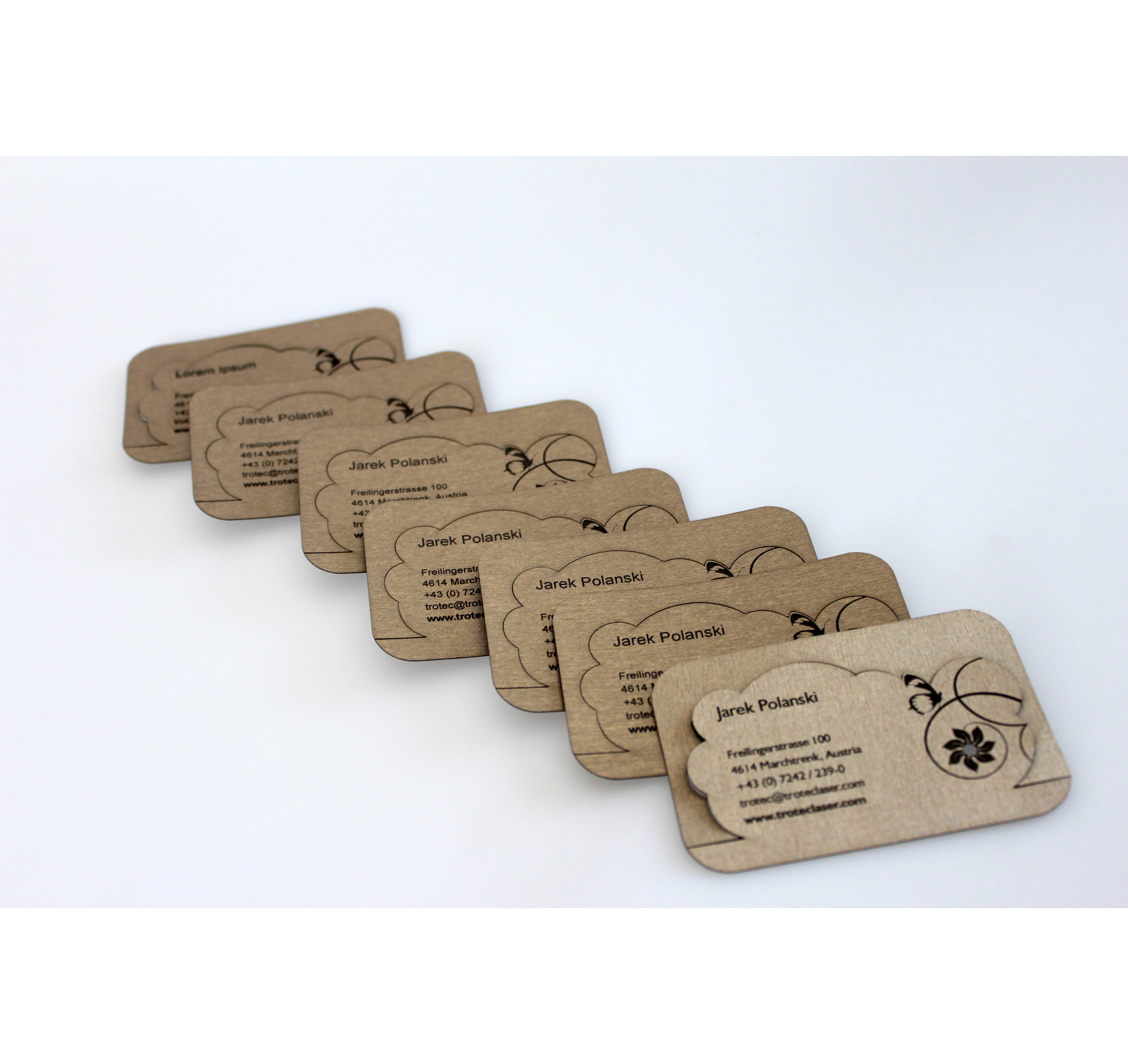 Laser finished paper business card DIY Trotec Laser
