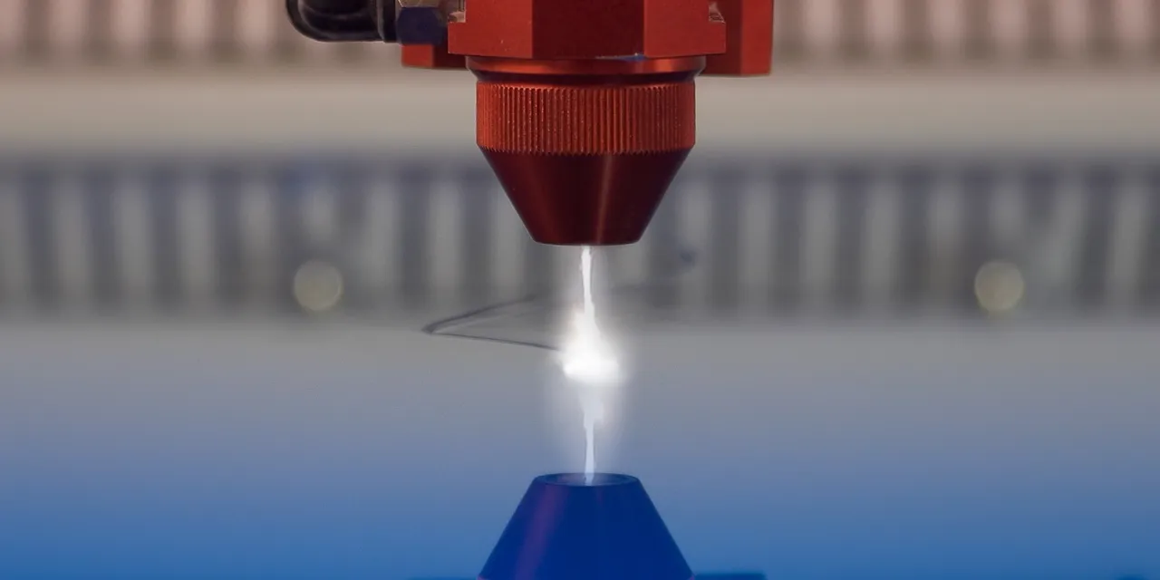 Nahaufnahme eines Trotec CO₂ Laserschneiders in Aktion beim Gravieren von Material mit einem Präzisionsstrahl