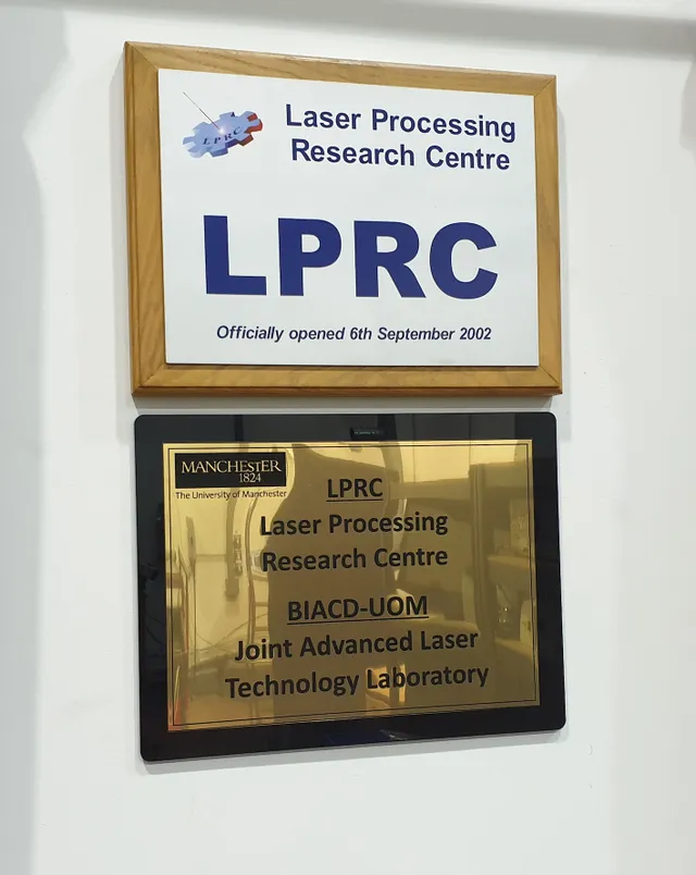 Laser Processing Research Centre LPRC plaques at University of Manchester laser technology lab