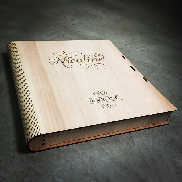 Laser engraved wooden book box
