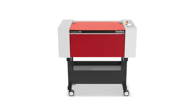 Trotec Speedy 100 CO₂ laser engraver on wheeled stand for laser cutting and engraving