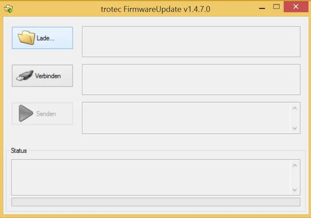Antarmuka Trotec FirmwareUpdate v1.4.7.0 untuk peningkatan firmware pemotong laser