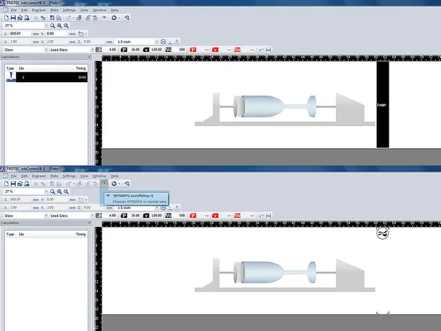 Trotec JobControl® software interface displaying rotary engraving setup for cylindrical object