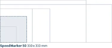 Sistema de marcado láser Trotec SpeedMarker 50 con contorno de área de trabajo de 310 x 310 mm