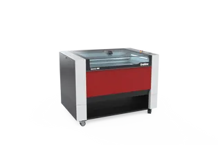 Grabadora y máquina de corte láser de Trotec Speedy 400 CO₂ con carcasa roja y negra