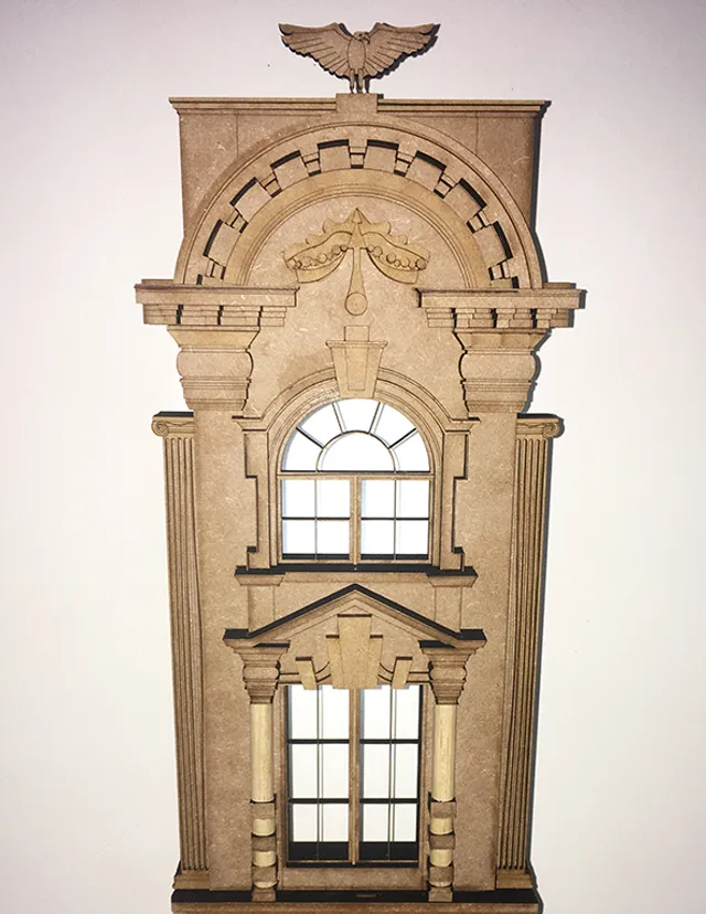 Architectural model of building facade laser cut with Trotec Speedy series CO₂ laser cutter