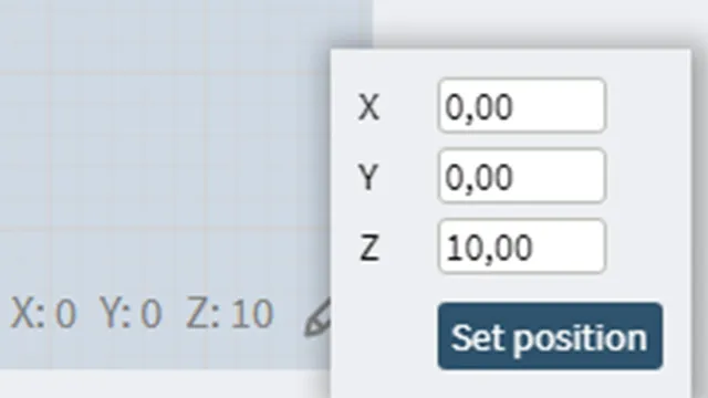 Interface du logiciel Trotec Ruby® indiquant les coordonnées X, Y et Z de la position de la tête laser