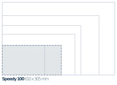 Tabella di confronto della macchina per l'incisione laser Trotec Speedy 100, dimensioni del letto 610 x 305 mm