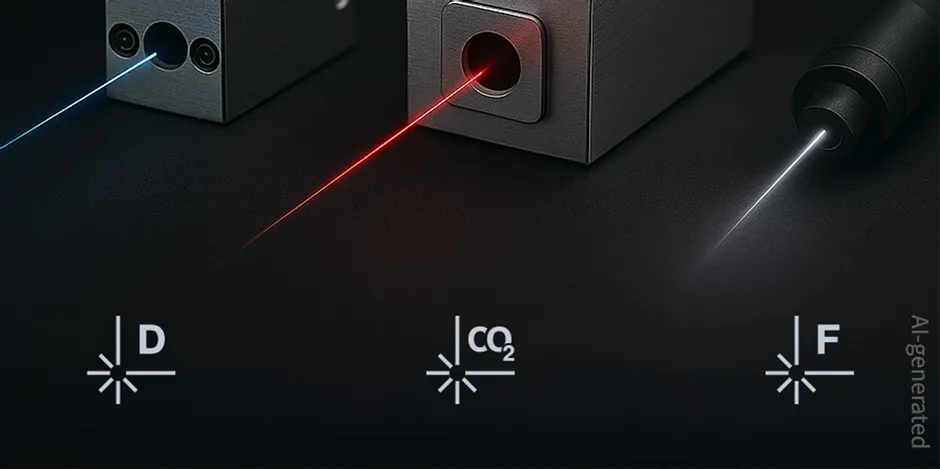 Vergleich der Trotec Laserquellen mit D, CO₂ und F Laserstrahlen zum Gravieren und Beschriften