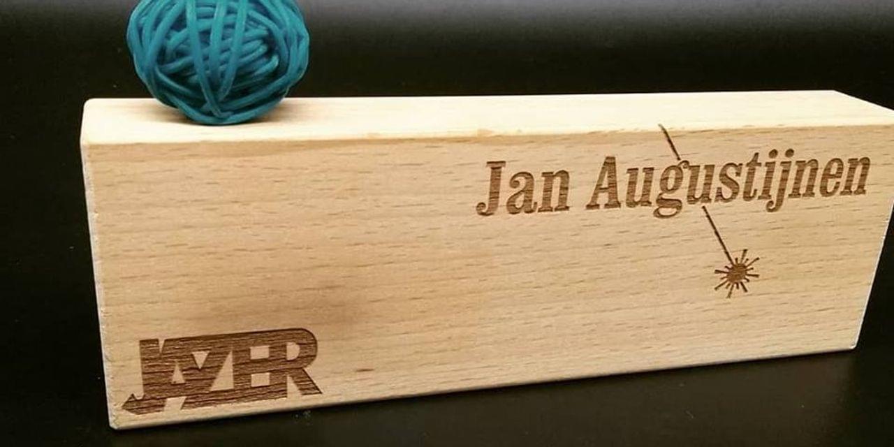 Laser engraving of wood for name tags