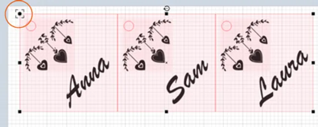 Trotec Ruby software layout with heart and name gravure design for laser cutting (logiciel de gravure Trotec Ruby pour la découpe laser)