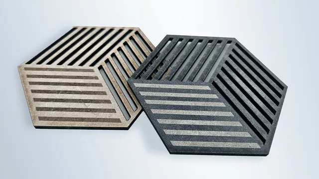 Sechseckige MDF-Platten mit Präzisionsausschnitten, hergestellt mit einem Trotec CO₂ Laserschneider