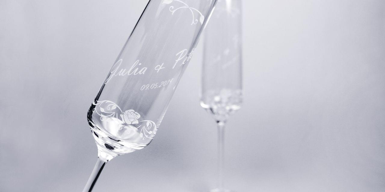 copa de champagne grabada con láser