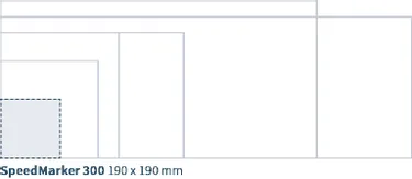 Trotec SpeedMarker 300 lasermärkningsfält storleksdiagram som visar 190 x 190 mm yta