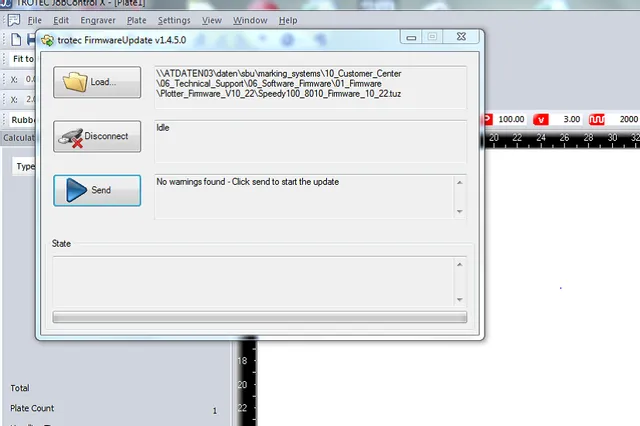 Le logiciel JobControl® de Trotec met à jour le firmware de la machine gravure laser Speedy100