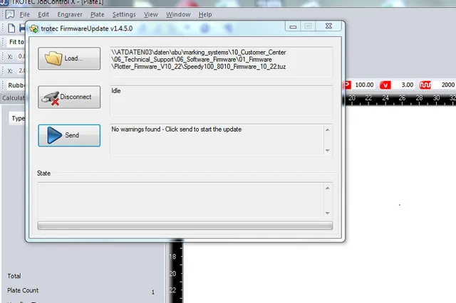 Trotec JobControl® Software aktualisiert die Firmware des Lasergravierers Speedy100