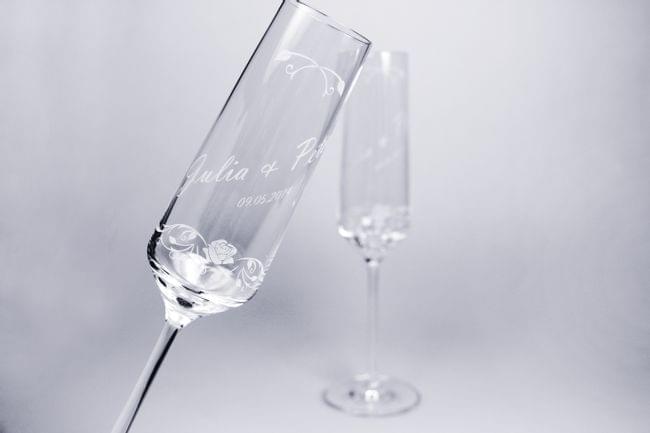 copa de champagne grabada con láser