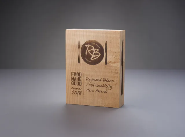 Wooden award engraved with Trotec laser for Food Made Good Awards 2018