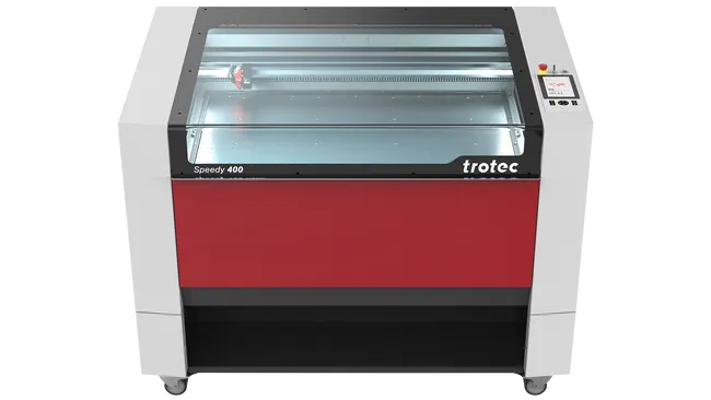 Trotec Speedy 400 CO₂-laserskærer og -graver med gennemsigtigt låg og kontrolpanel