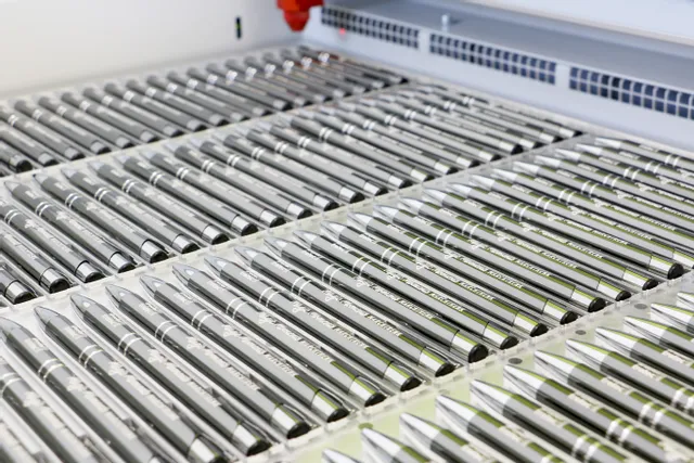 Batch of metal pens laser engraved with Trotec Speedy series laser engraving machine