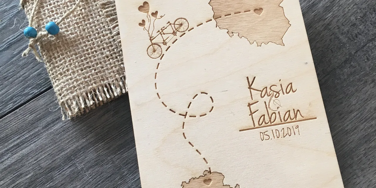 Customized wooden plaque with map and names engraved using Trotec CO₂ laser cutter