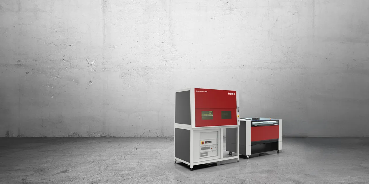Trotec SpeedMarker 1300 and Speedy series laser machines in industrial setting