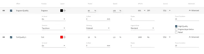 Trotec Ruby® software settings for CO₂ laser engraving and cutting on Speedy series machine