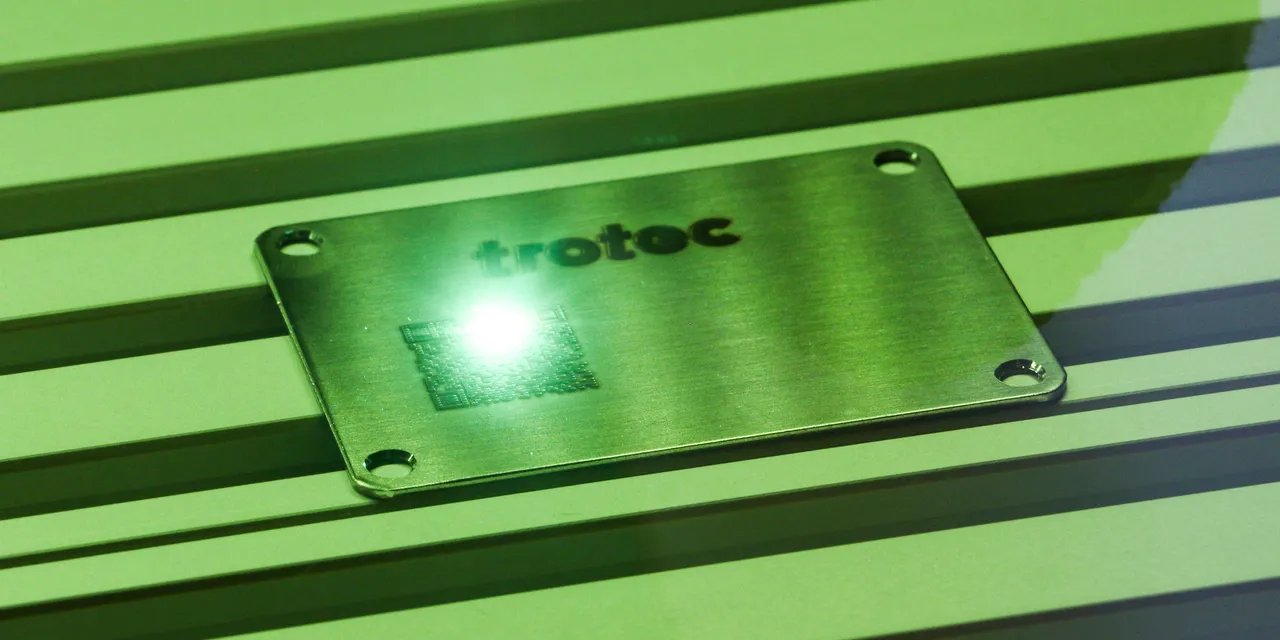 Trotec SpeedMarker laser marking data matrix code on metal nameplate