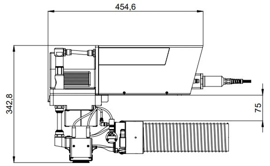 Technical schematic of Trotec laser marking head with dimensions labeled for integration planning