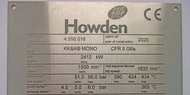 Metal nameplate with machine specifications engraved using Trotec laser marking technology
