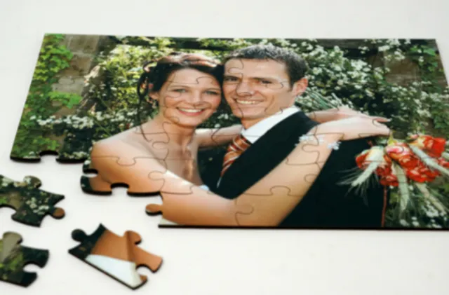 Custom wedding photo puzzle created with Trotec laser engraving machine