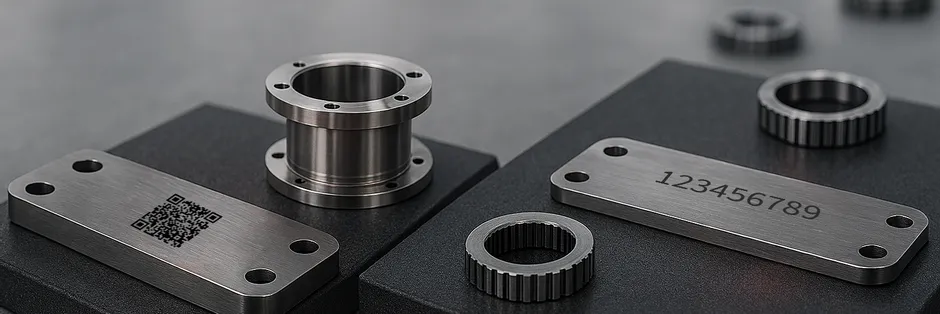 Trotec SpeedMarker laser marking machine etching QR code and serial number on metal parts