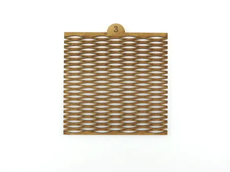 Laser-cut wood pattern sample labeled 3 made with Trotec CO₂ laser cutter