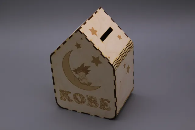 Laser cut and engraved wooden money box