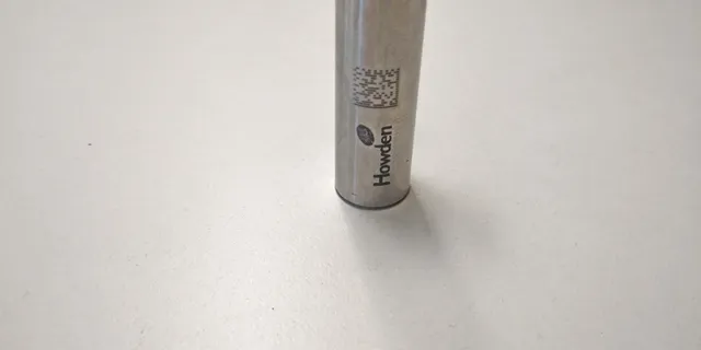 Metal tool with QR code and Howden logo marked using Trotec laser engraving machine