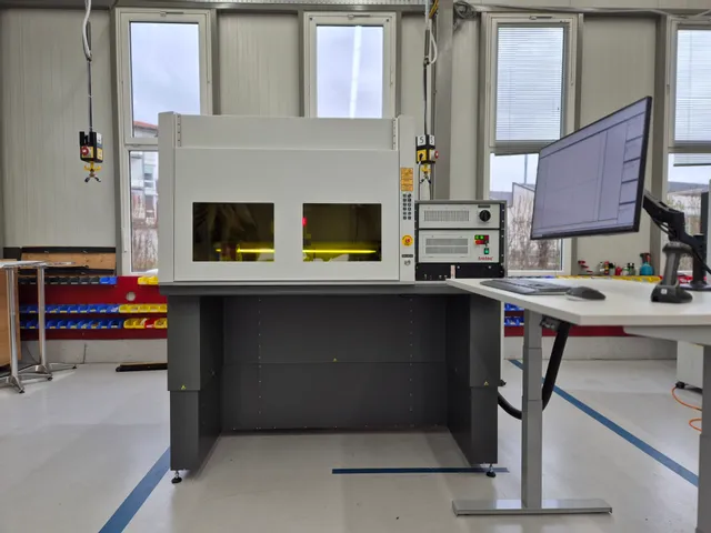 Trotec SpeedMarker laser marking machine with Ruby software in industrial workspace