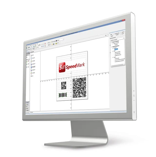 Le logiciel de marquage laser SpeedMark® de Trotec affiche à l'écran les codes QR et les codes-barres.