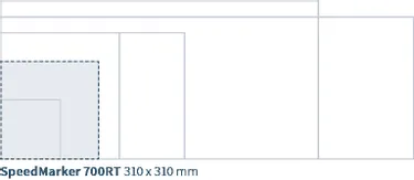 다이어그램에서 강조 표시된 310 x 310mm 레이저 마킹 영역 SpeedMarker 700 RT