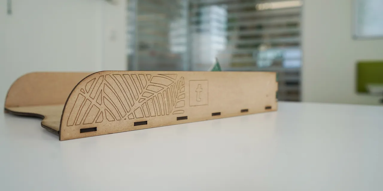 Laser-cut and engraved wooden organizer made using Trotec CO₂ laser technology