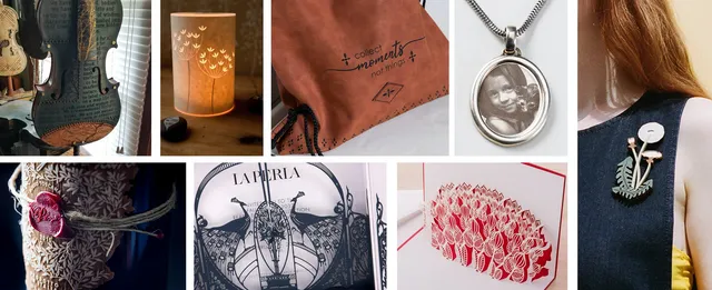 Various engraved and cut items made using Trotec laser cutter and engraving technology