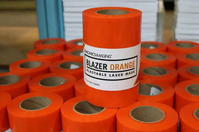 Blazer Orange blastable laser mask rolls for Trotec laser engraving and cutting applications