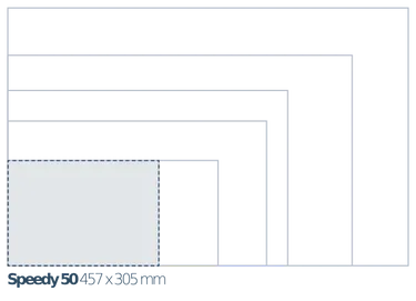トロテック・レーザー彫刻機Speedy 50の加工エリア比較（457 x 305 mmベッドサイズ