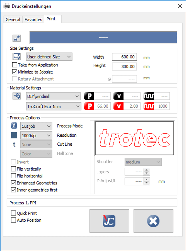 Impostazioni di stampa TroCraft 1mm