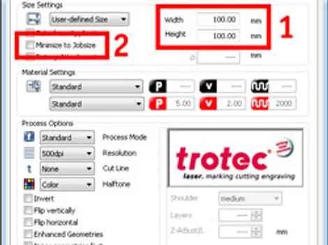 settings jobcontrol laser software
