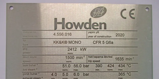 Metal nameplate with machine specifications engraved using Trotec laser marking technology