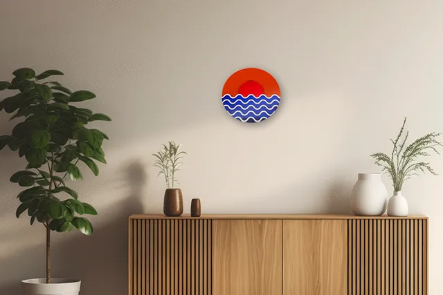 Colorful laser-cut acrylic wall art made with Trotec CO₂ laser machine in modern interior
